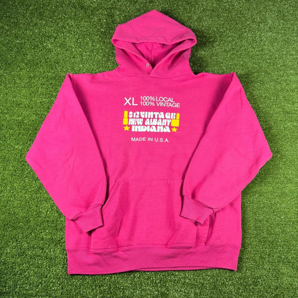Chic 812 Vintage New Albany Indiana Hoodie Pink Made in USA Men Large XL Graphic